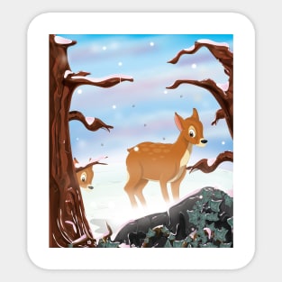 Deer in the Snow Sticker
